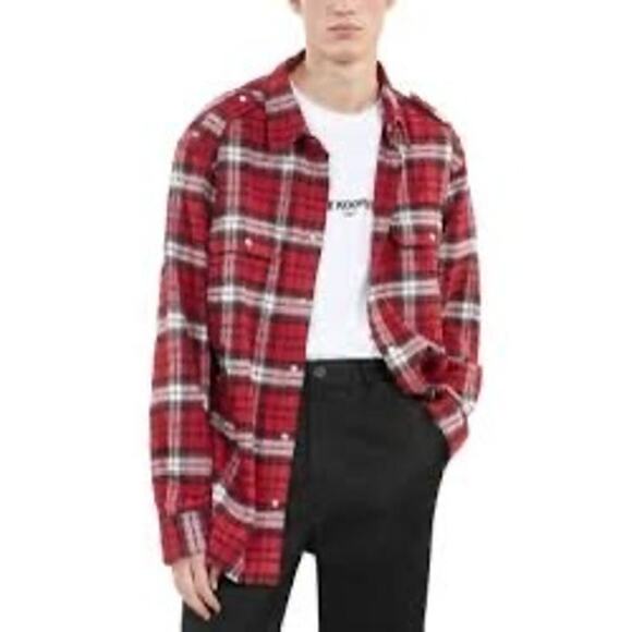 The Kooples Men's Red Checked Classic Wide Fit Over Shirt NWT Size XL - Picture 2 of 10
